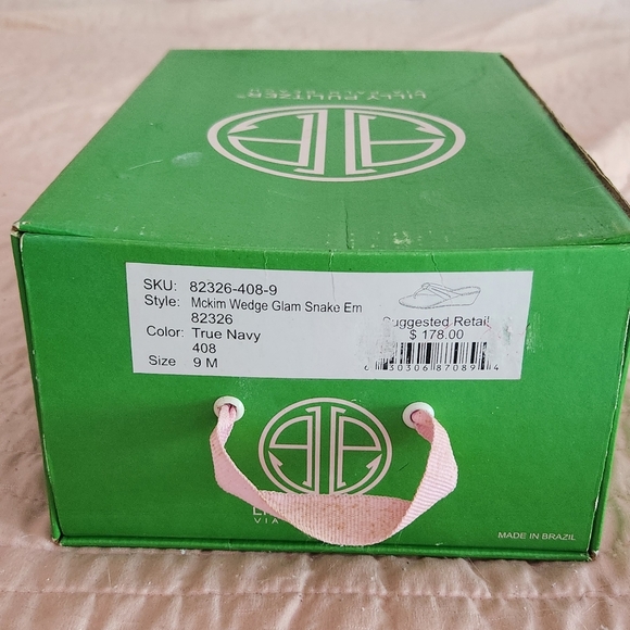 EUC!!! LILLY PULITZER MCKIM WEDGE GLAM SNAKE EMBOSSED NAVY LEATHER WEDG ~ SIZE 9 - Picture 7 of 7